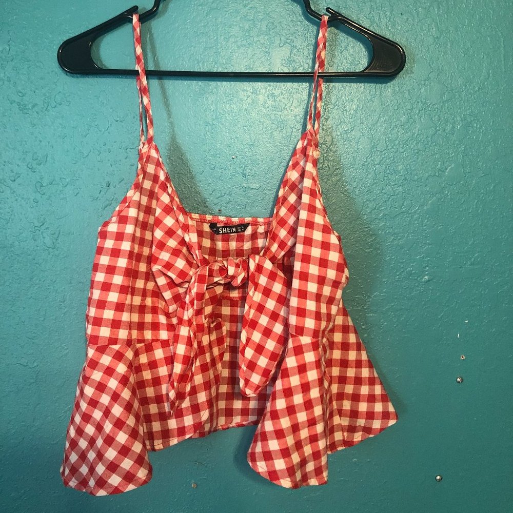 Red Checkerboard Tie Knot Crop Top